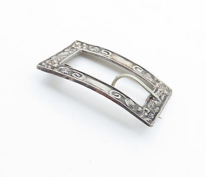 925 Sterling Silver  Vintage Floral Leaf Vine Belt Buckle Brooch Pin  BP2412