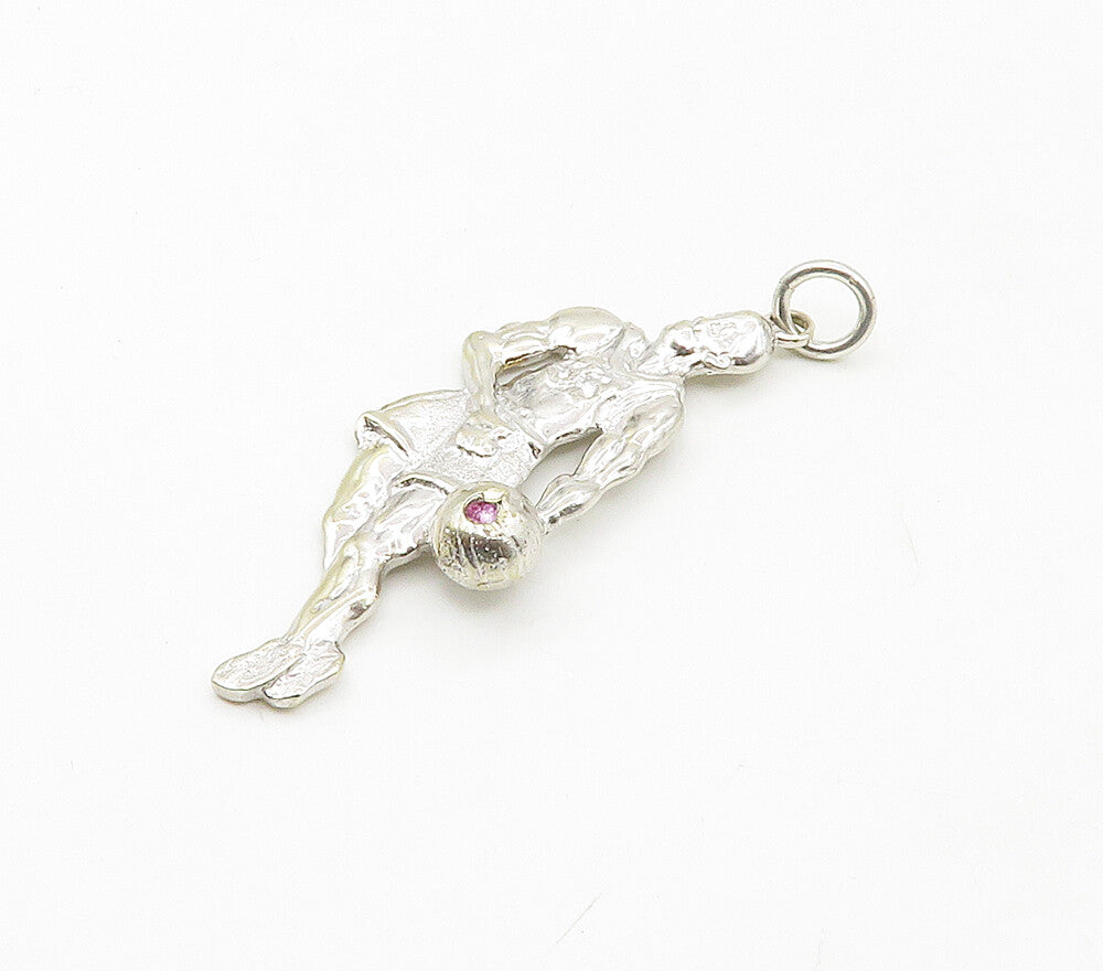 925 Sterling Silver  Vintage Shiny Basketball Player Sports Pendant  PT13385
