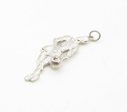 925 Sterling Silver  Vintage Shiny Basketball Player Sports Pendant  PT13385