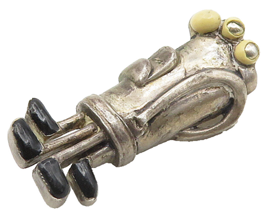 925 Sterling Silver  Vintage Black Onyx Bag Of Golf Clubs Brooch Pin  BP6572