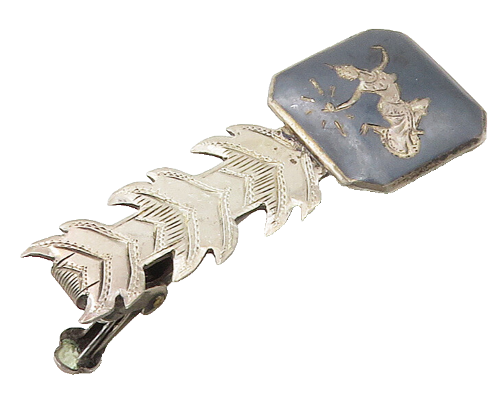 SIAM 925 Sterling Silver  Vintage Niello Enamel Dancer Tie Clip  TR2206