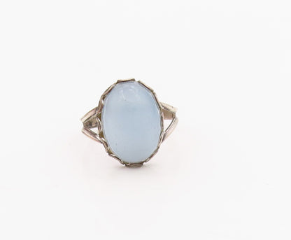 925 Sterling Silver Vintage Ring Cabochon Cat Eye Split Band  Sz 6  RG36340