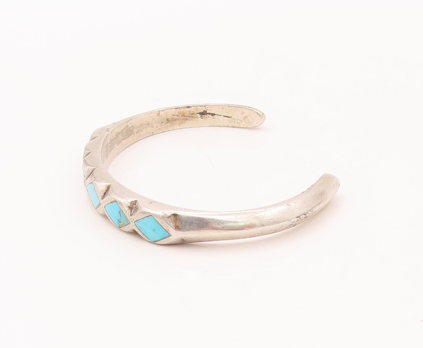 ZUNI NAVAJO 925 Sterling Silver Vintage Rhombus Turquoise Bracelet  BT9914