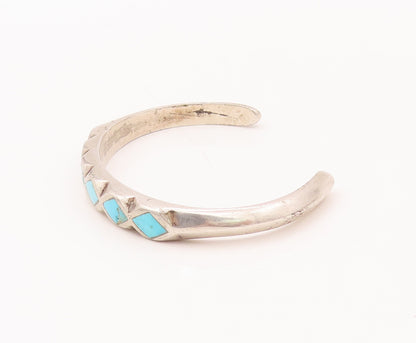 ZUNI NAVAJO 925 Sterling Silver Vintage Rhombus Turquoise Bracelet  BT9914