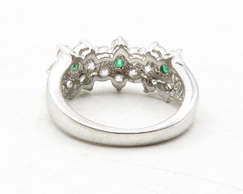 925 Sterling Silver  Cubic Zirconia & Topaz Floral Band Ring Sz 6  RG12579