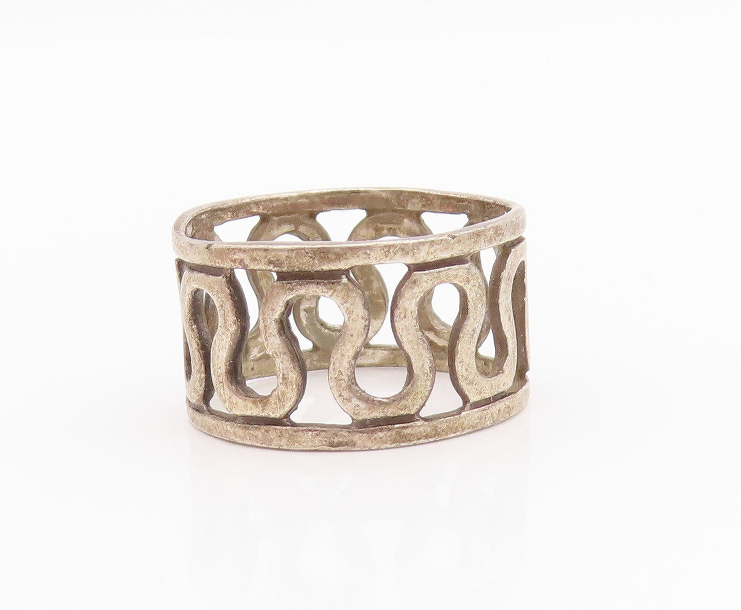 925 Sterling Silver Vintage Ring Antique Dark Tone Wave Cutout  Sz 7  RG33155