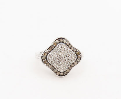 10K GOLD  Vintage 1ct White & Champagne Diamonds White Gold Ring Sz 7  GR696