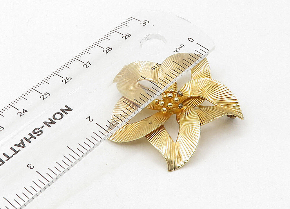 PIER 925 Sterling Silver  Vintage Shiny Gold Plated Flower Brooch Pin  BP8438