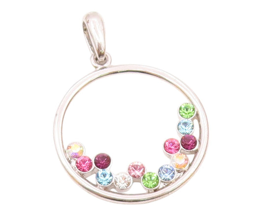 925 Sterling Silver Vintage Multi Color Topaz Open Circle Pendant PT18430