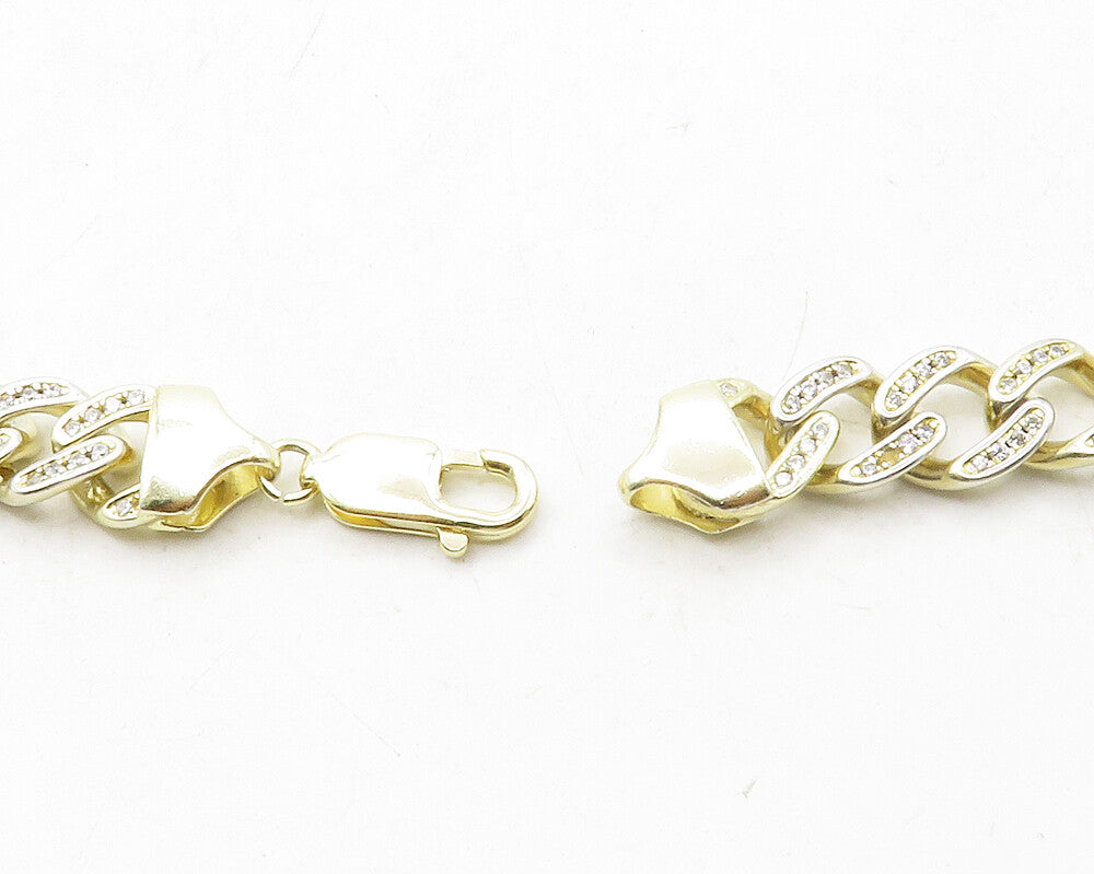 925 Sterling Silver  Petite Topaz Shiny Gold Plated Curb Chain Necklace NE2267