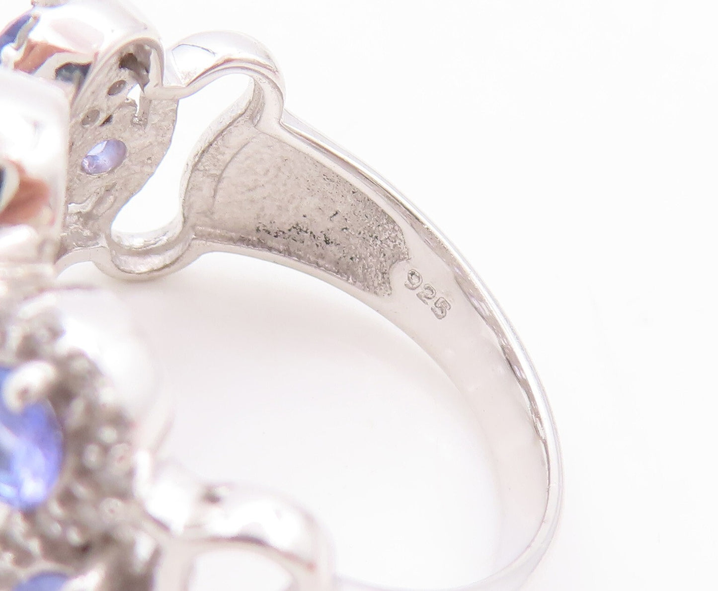 925 Sterling Silver Vintage Ring Round Tanzanite Halo Topaz Bands  Sz 7  RG29454