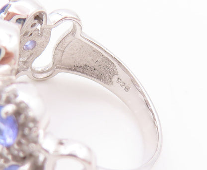 925 Sterling Silver Vintage Ring Round Tanzanite Halo Topaz Bands  Sz 7  RG29454