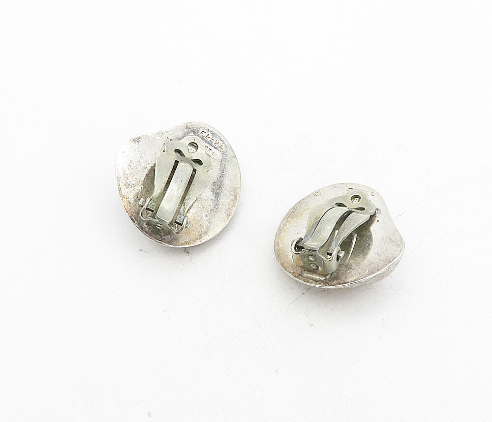 MEXICO 925 Sterling Silver  Vintage Smooth Hollow Non Pierce Earrings  EG4170