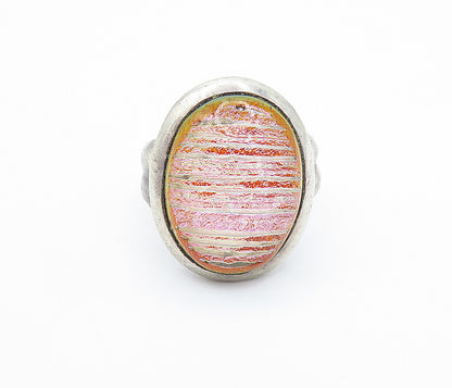 925 Sterling Silver  Vintage Shimmering Glass Art Cocktail Ring Sz 6  RG6822