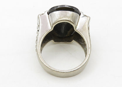 925 Sterling Silver  Vintage Hematite & Topaz Cocktail Ring Sz 6  RG10471