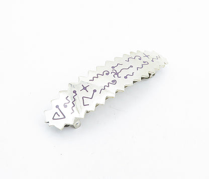 MEXICO 925 Sterling Silver  Vintage Enamel Pattern Serrated Hair Clip  TR1175