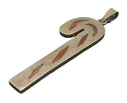 925 Sterling Silver  Vintage Orange Glass Candy Cane Pendant  PT20087