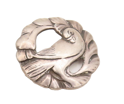 925 Sterling Silver Vintage Brooch Pin Antique Carved Parrot On Tree  BP10604