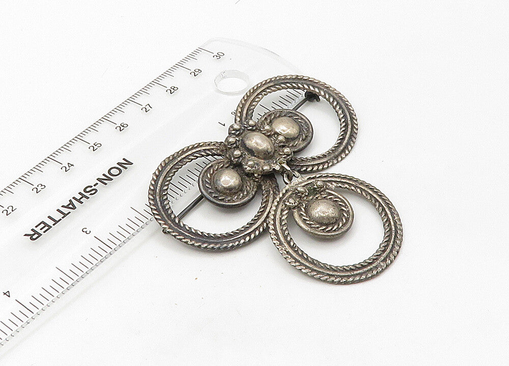 925 Sterling Silver  Vintage Heavy Dangling Round Twist Brooch Pin  BP8393