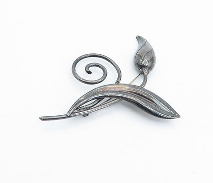GK CO. 925 Silver  Vintage Oxidized Spiral Blooming Flower Brooch Pin  BP1705