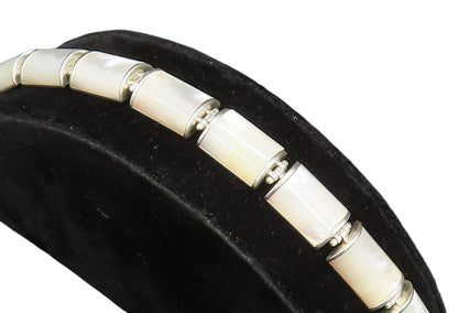925 Sterling Silver  Vintage Rectangle Mother Of Pearl Tennis Bracelet  BT9516