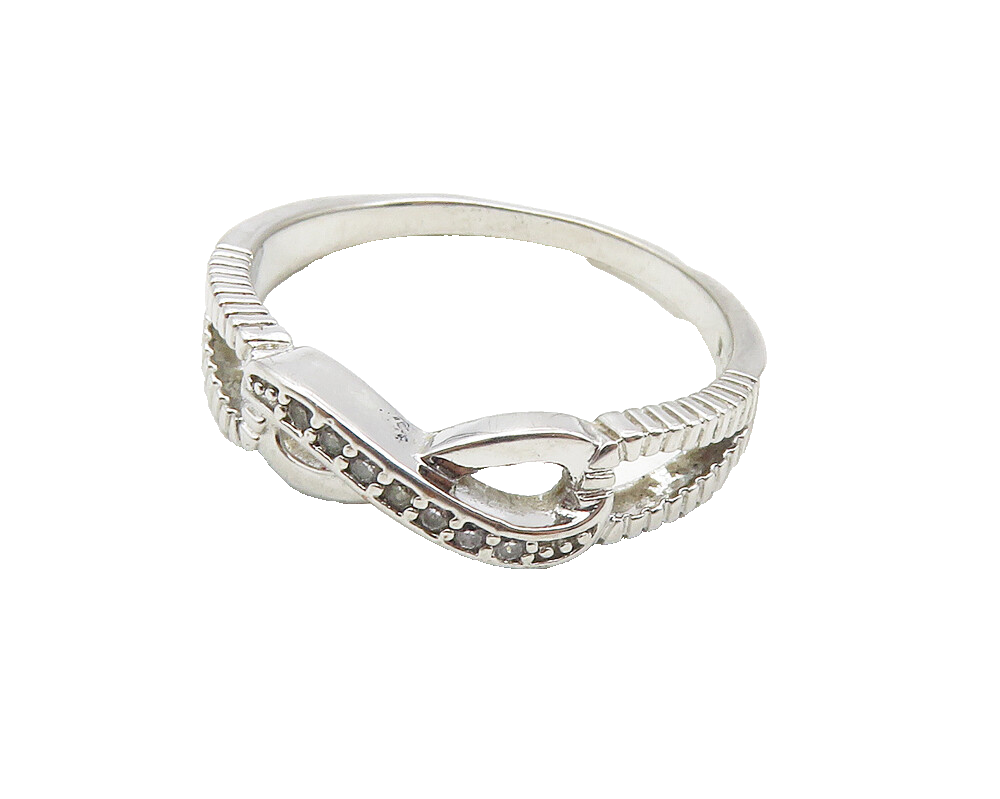 925 Sterling Silver  Petite Topaz Infinity Swirl Shiny Band Ring Sz 9.5 RG9948