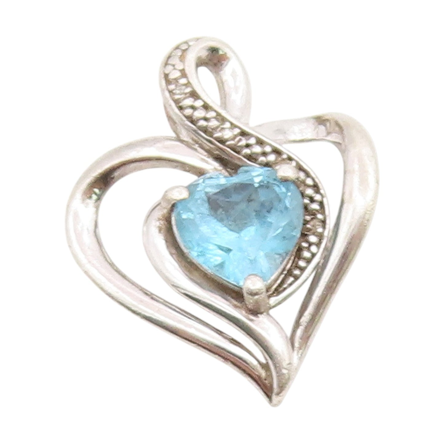 925 Sterling Silver Vintage Pendant Real Diamonds & Topaz Love Heart  PT25976