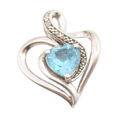 925 Sterling Silver Vintage Pendant Real Diamonds & Topaz Love Heart  PT25976
