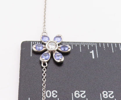 925 Sterling Silver Vintage Necklace Tanzanite & CZ Daisy Floral Chain   NE4628