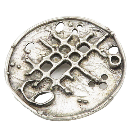 925 Sterling Silver  Vintage Modernist Sculpted Round Brooch Pin  BP7670
