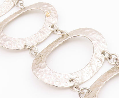 925 Sterling Silver  Vintage Shiny Hammered Oval Link Chain Bracelet  BT3109