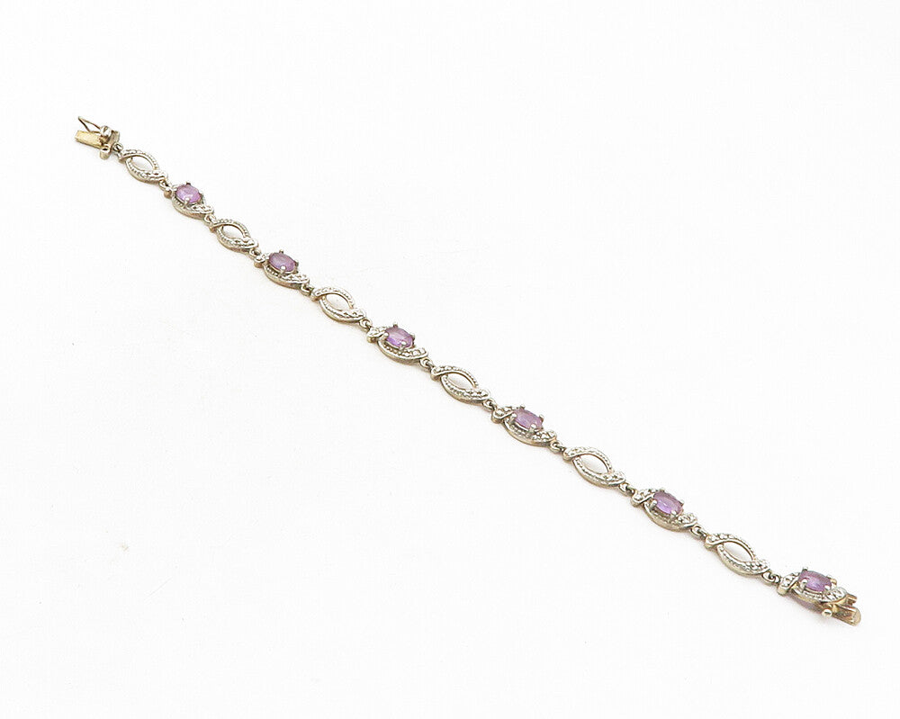 ROSS SIMON 925 Sterling Silver Vintage Prong Set Amethyst Chain Bracelet  BT4198