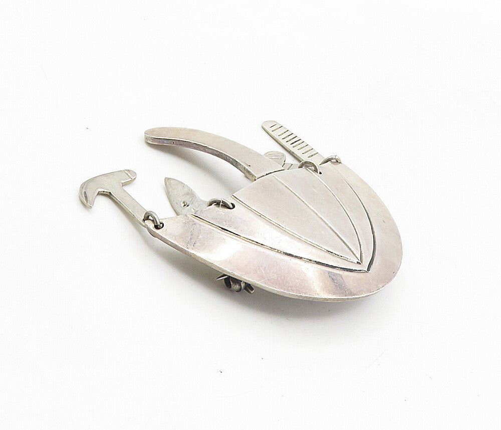 MEXICO 925 Sterling Silver  Vintage Umbrella Dangling Charms Brooch Pin BP3283