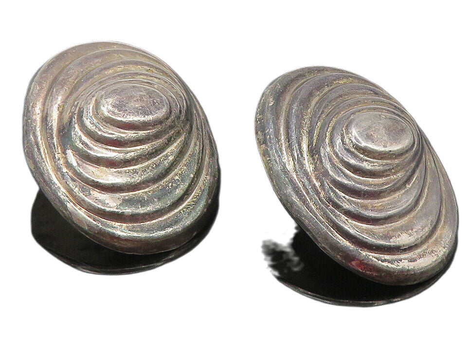 MEXICO 925 Silver  Vintage Dark Tone Oval Dome Non Pierce Earrings  EG5948