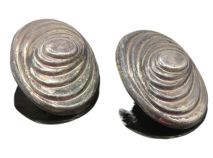 MEXICO 925 Silver  Vintage Dark Tone Oval Dome Non Pierce Earrings  EG5948