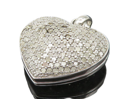 925 Sterling Silver  Genuine Diamonds Love Heart Locket Pendant (OPENS) PT9010