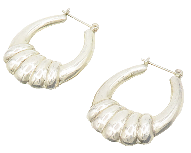 925 Sterling Silver  Vintage Shiny Hollow Fluted Detail Hoop Earrings  EG9375