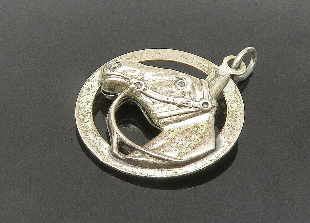 BEAU 925 Sterling Silver  Vintage Antique Horse's Head Round Pendant  PT17118