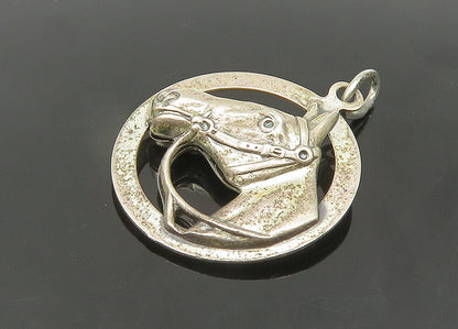 BEAU 925 Sterling Silver  Vintage Antique Horse's Head Round Pendant  PT17118
