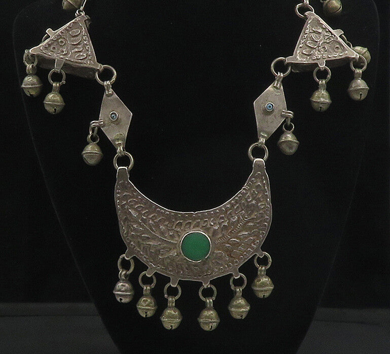 Solid Silver Vintage Antique Gemstone Heavy Chiming Chain Necklace  NE2878