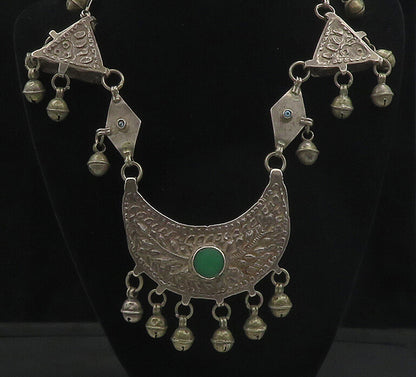 Solid Silver Vintage Antique Gemstone Heavy Chiming Chain Necklace  NE2878