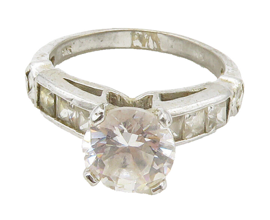 925 Sterling Silver  Vintage Cubic Zirconia Solitaire Accent Ring Sz 9 RG16483