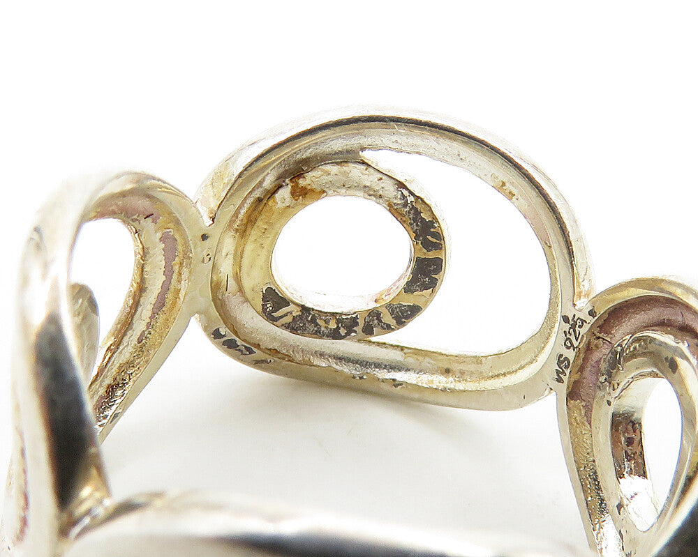 925 Sterling Silver  Vintage Shiny Open Oval Design Band Ring Sz 7.5  RG17744