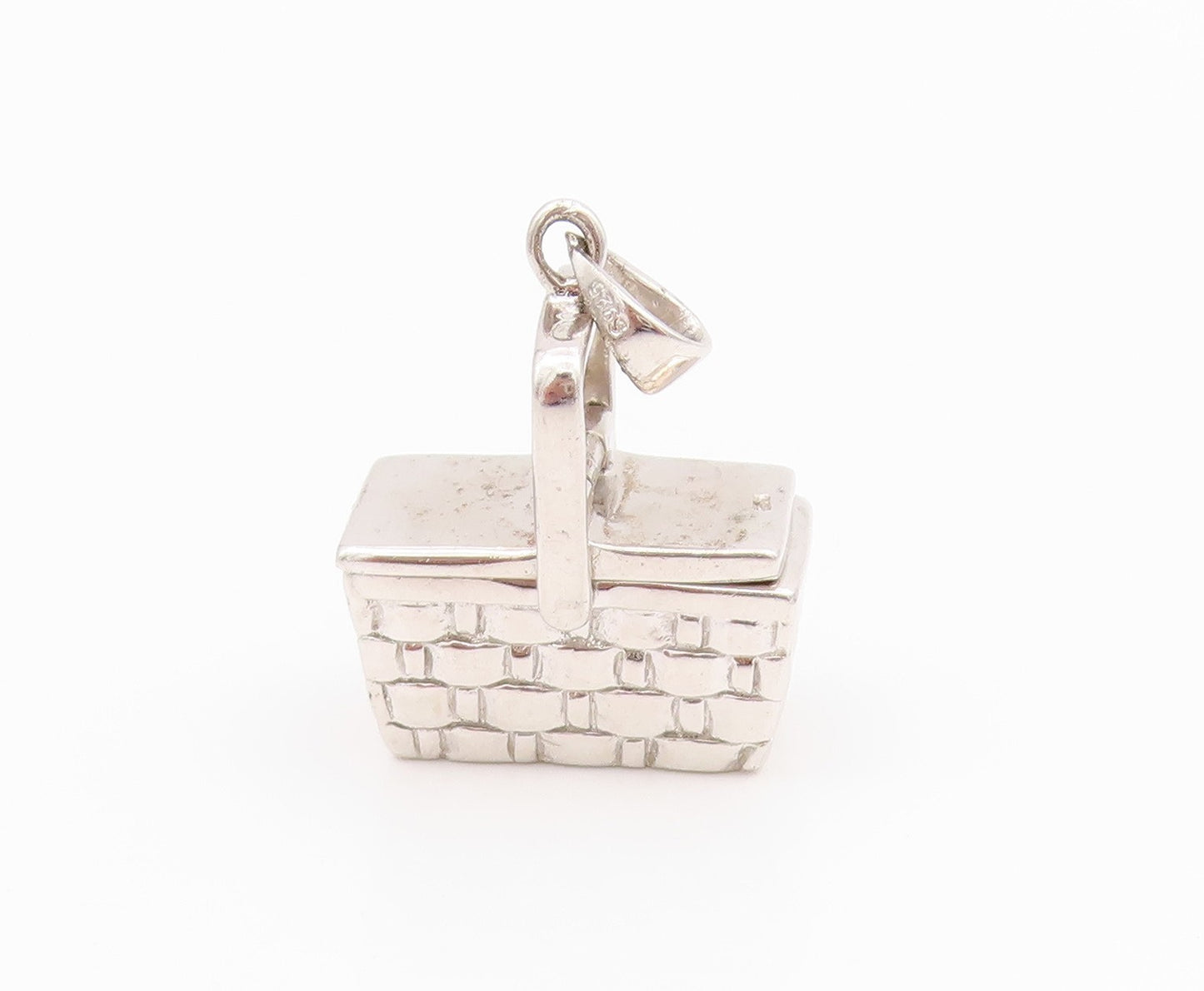 925 Sterling Silver Vintage Pendant Designer 3D Carved Picnic Box  PT24285