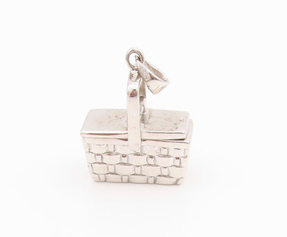 925 Sterling Silver Vintage Pendant Designer 3D Carved Picnic Box  PT24285