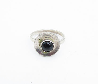 ISRAEL 925 Sterling Silver  Vintage Onyx Shiny Solitaire Ring Sz 6  RG4307