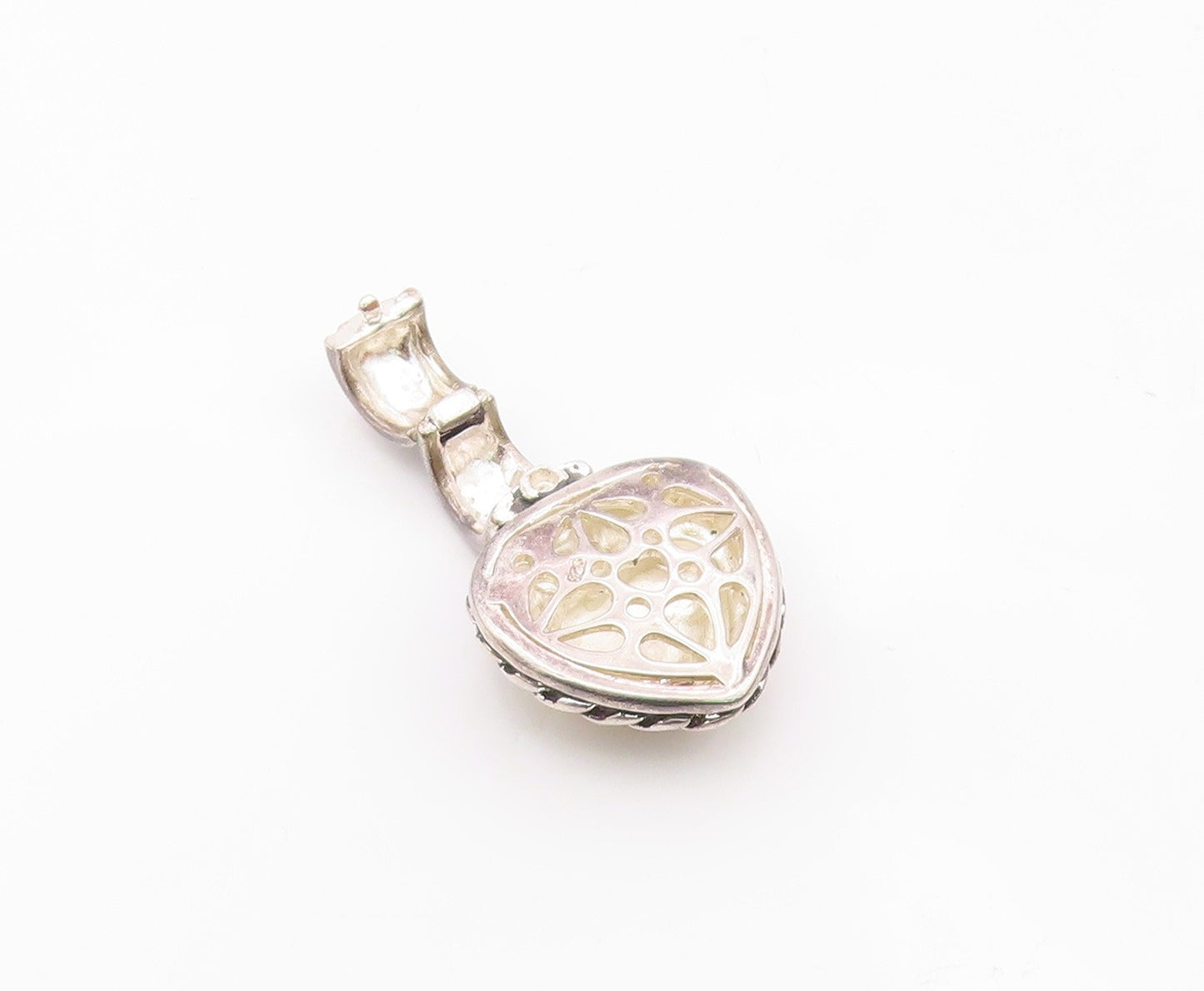 925 Sterling Silver  Vintage Shiny Two Tone Love Heart Cutout Pendant  PT16995