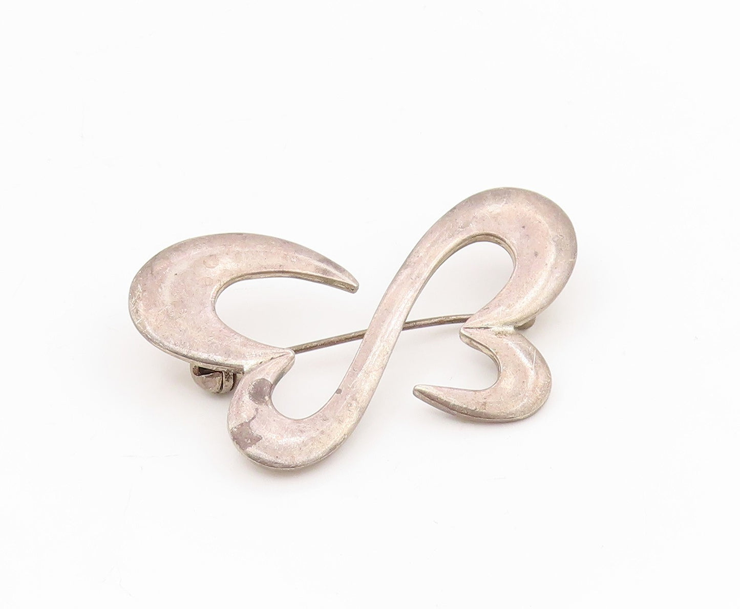 925 Sterling Silver Vintage Brooch Modernist Infinite Love Hearts Pin  BP12103