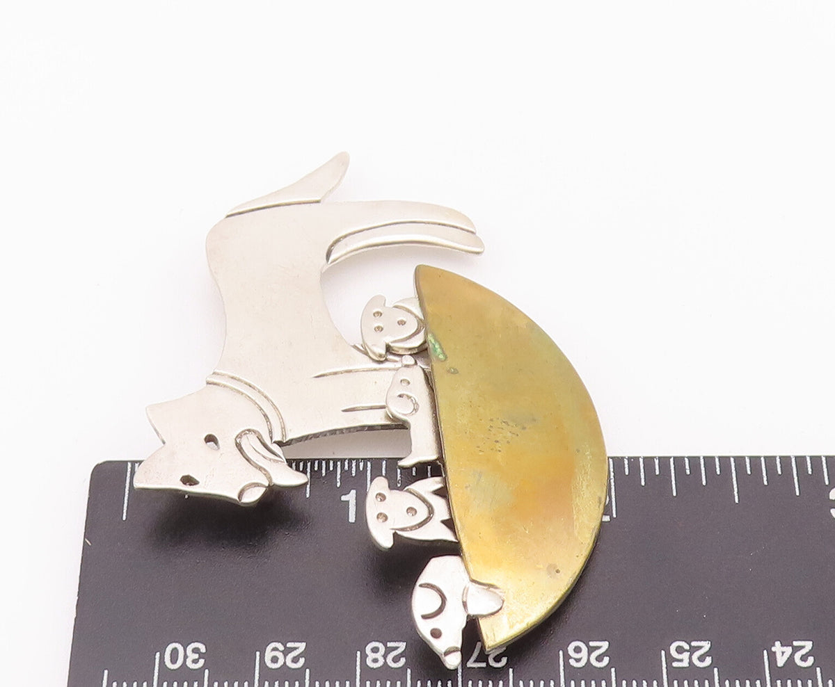 925 Sterling Silver Vintage Brooch Pin CHRISTINA MEXICO Happy Dog Family BP10740