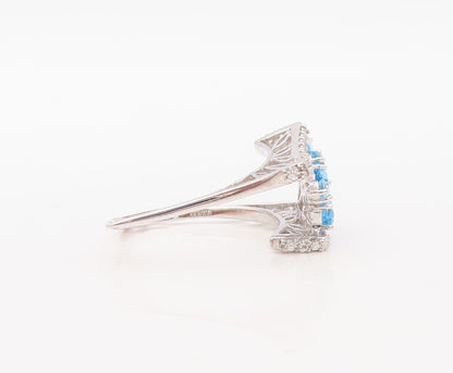 925 Sterling Silver Vintage Ring  Designer Cutout Blue & White CZ  Sz 7  RG30600